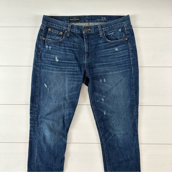 J. Crew Dark Blue Distressed Boyfriend Jeans Size 28 - Picture 5 of 11